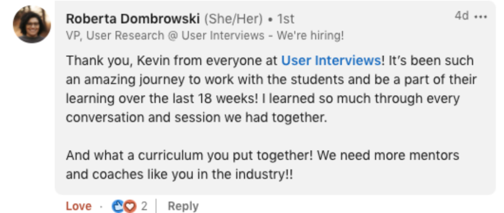 Roberta Dombrowski VP testimonial